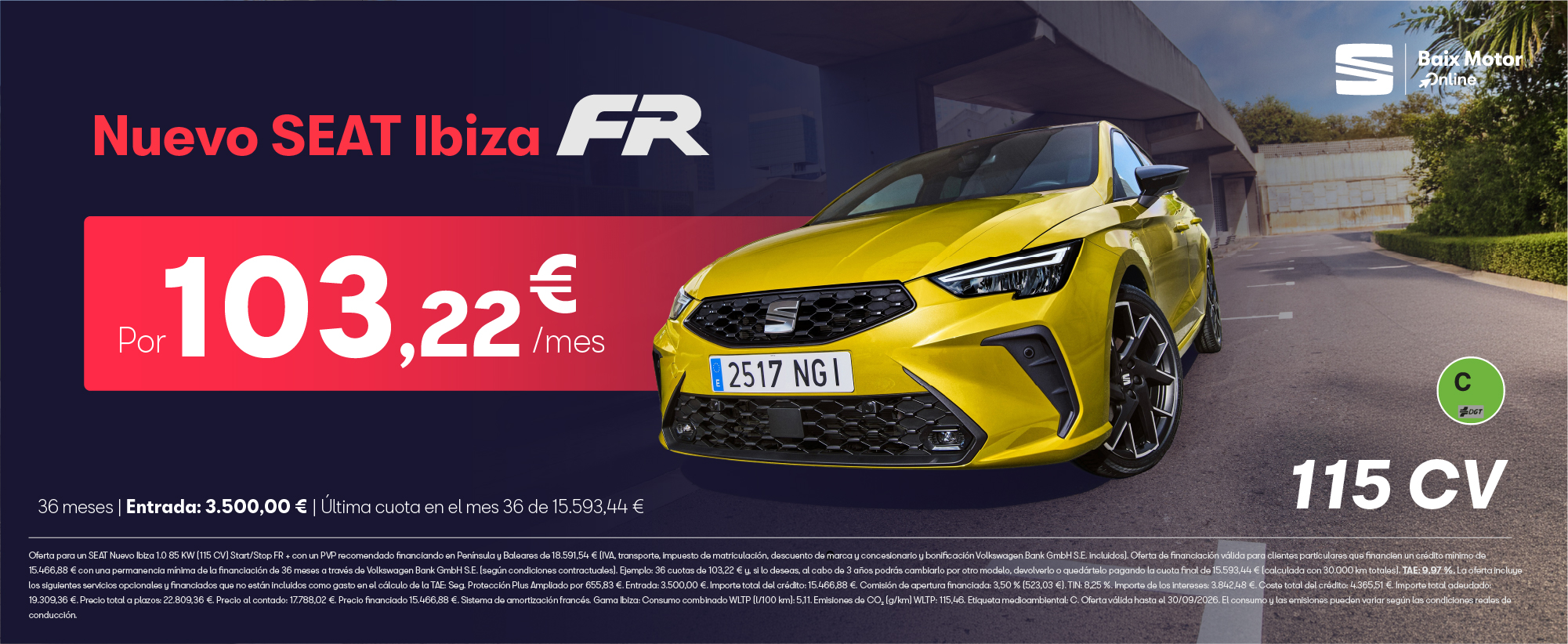 ¡Sin entrada! Nuevo SEAT Ibiza por 103,22 €/mes